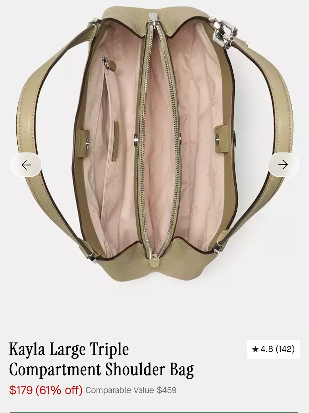 kate spade Olive Green Pebbled Leather Shoulder Bag with Gold Hardware - Picture 6 of 7